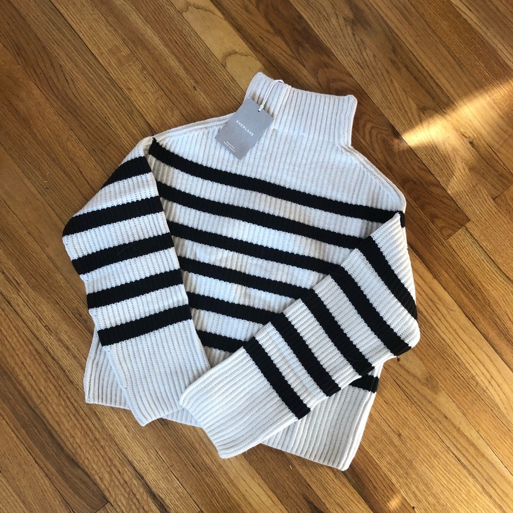 NWT Everlane 100% wool women’s size XS white black striped turtleneck sweater